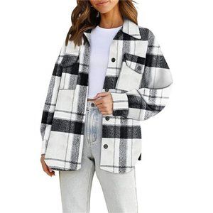 Womens Casual Plaid Shacket Wool Blend Button Down Long Sleeve Fall overshirt